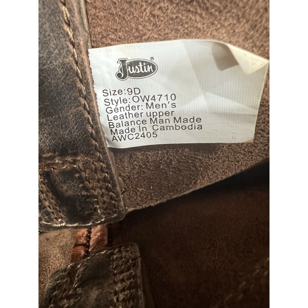 JUSTIN MEN's PULL ON WEDGE Ram 10" Work BOOT BROWN LEATHER Size 9D New - Picture 8 of 10